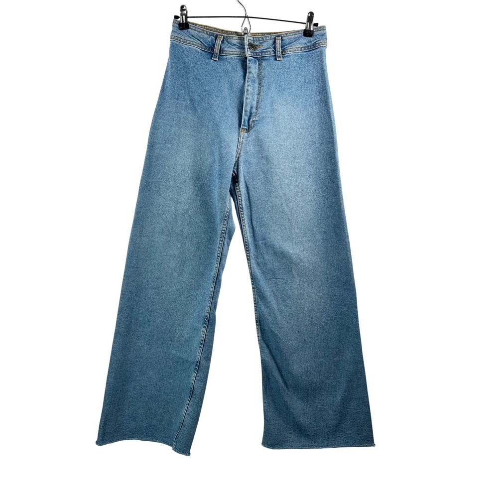 Zara Marine high waist Straight jeans wide leg 90s retro boho blue sz 8